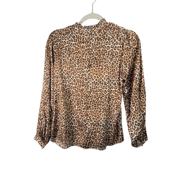 J Crew Ruffleneck Drapey Top Leopard Preppy Office Dinner Event NEW Womens XS - Picture 8 of 9